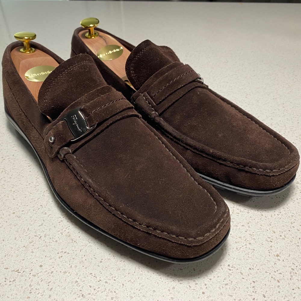 Salvatore Ferragamo Suede Single Strap Men loafer US 10 D Brown